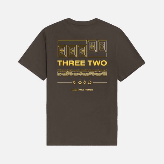 Three Two - Full House Cards T-Shirt - Dark Brown / Yellow