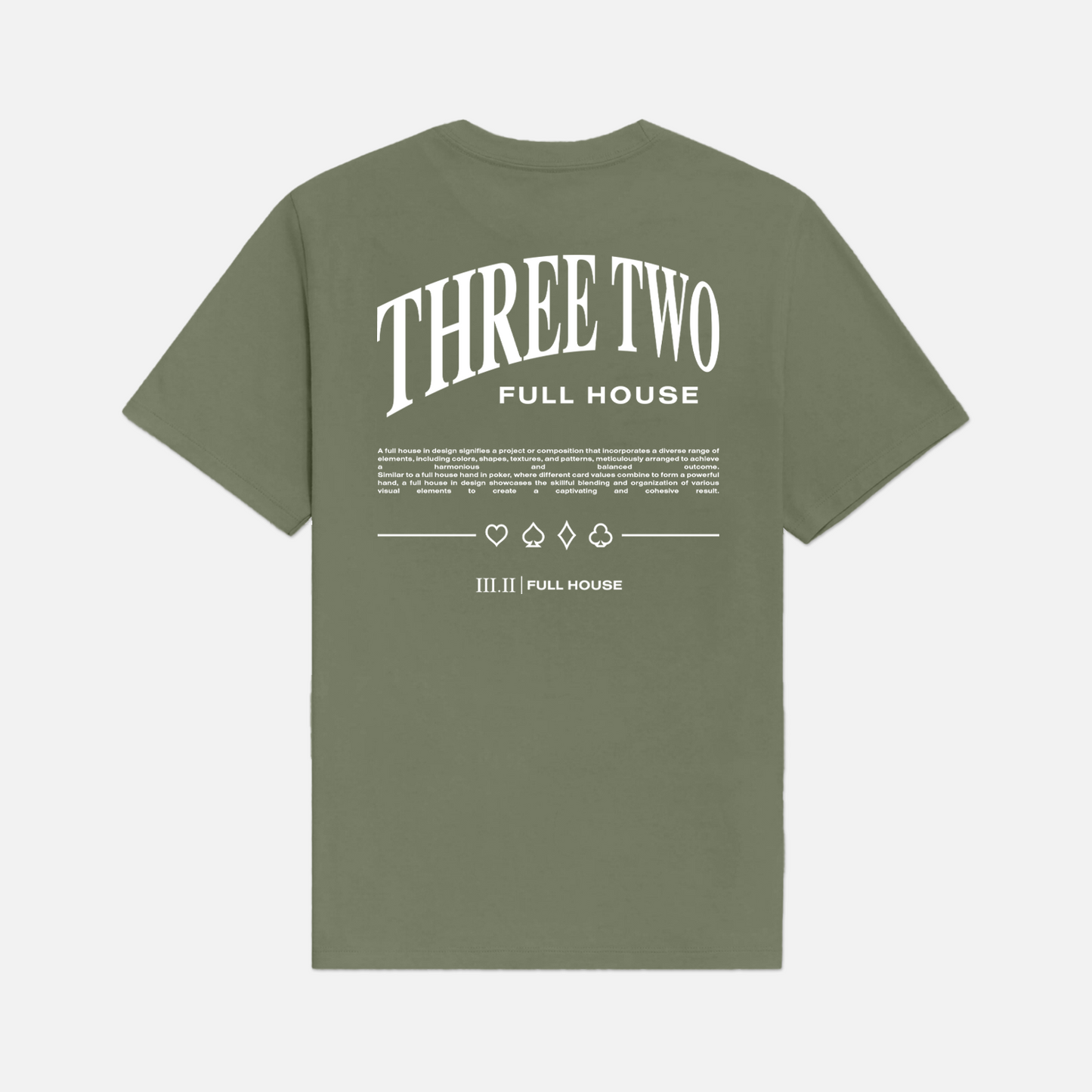 Three Two - Full House Collection T-Shirt - Moss Green / White