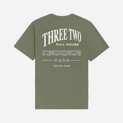 Three Two - Full House Collection T-Shirt - Moss Green / White