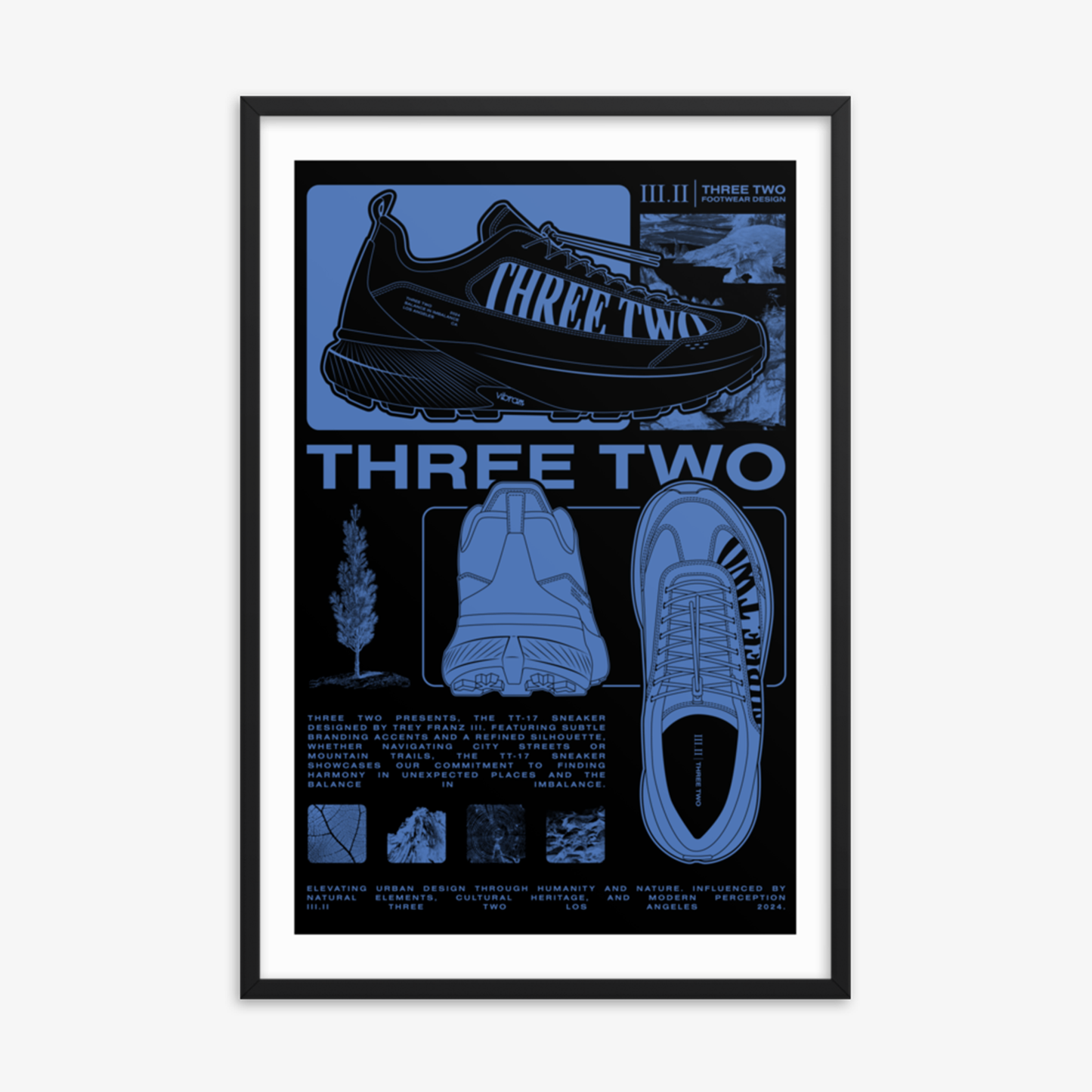 Three Two Footwear Design FW2024 Framed Poster - Slate Blue/Black