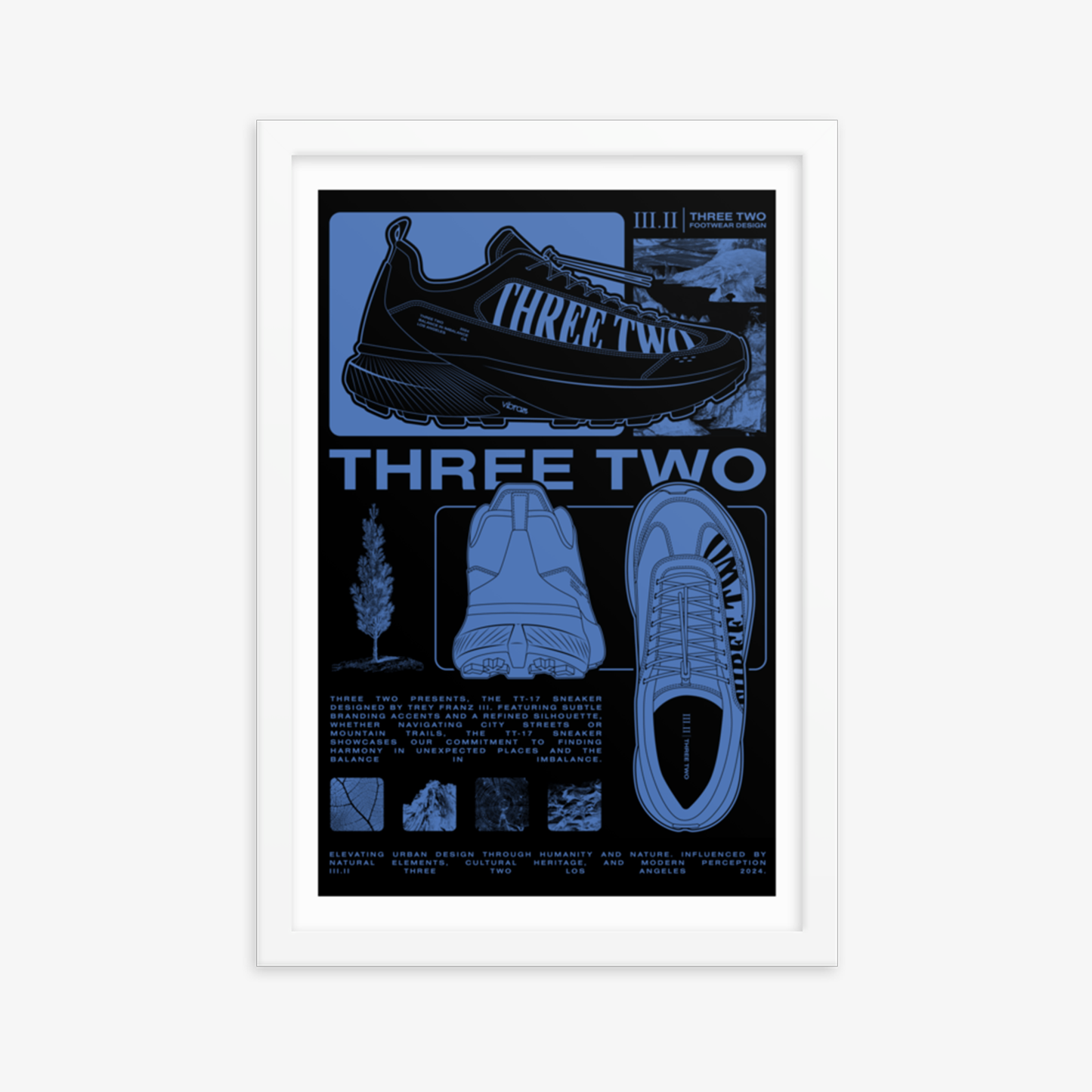 Three Two Footwear Design FW2024 Framed Poster - Slate Blue/Black