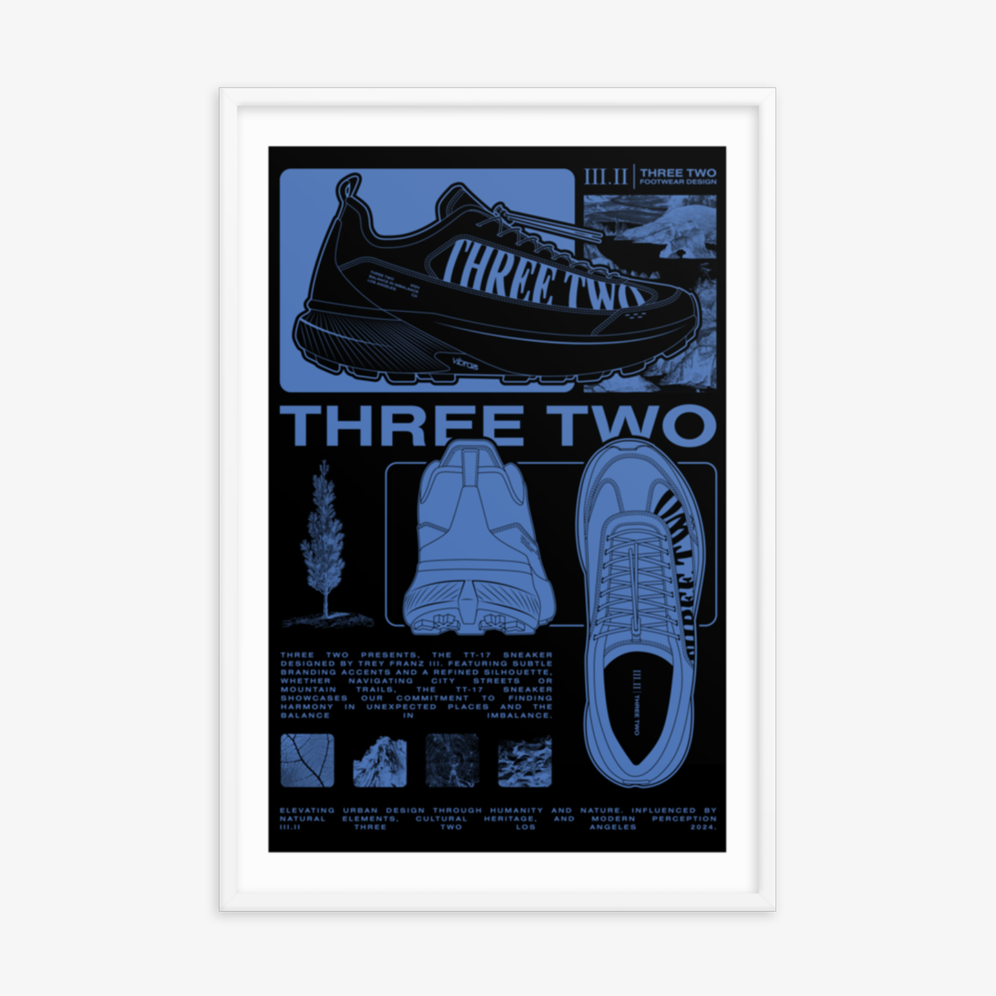 Three Two Footwear Design FW2024 Framed Poster - Slate Blue/Black