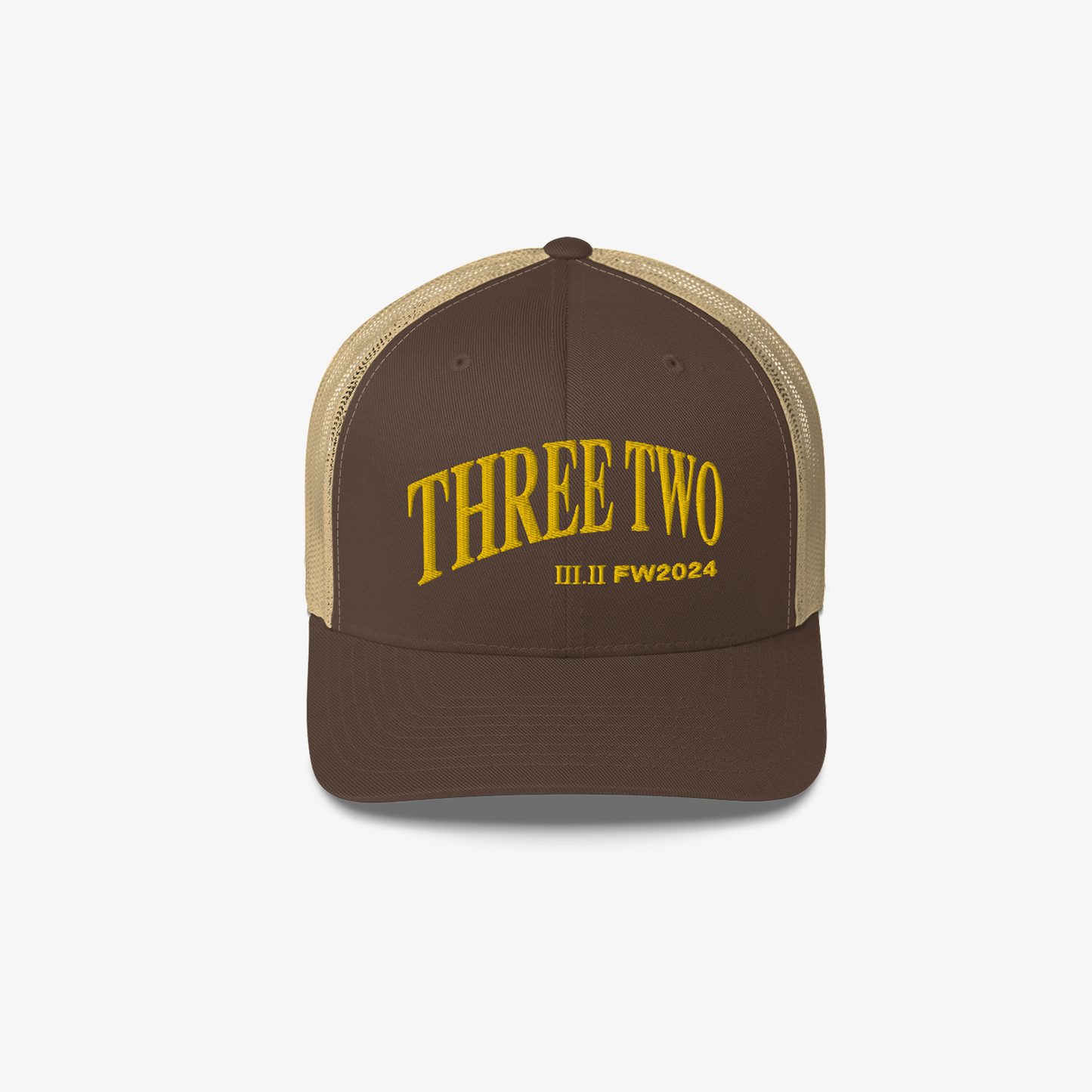 Three Two FW2024 Trucker Hat - Brown/Tan/Yellow