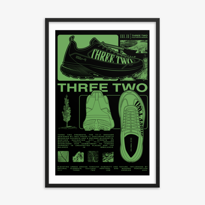 Three Two Footwear Design FW2024 Framed Poster - Moss Green/Black