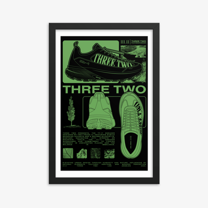 Three Two Footwear Design FW2024 Framed Poster - Moss Green/Black