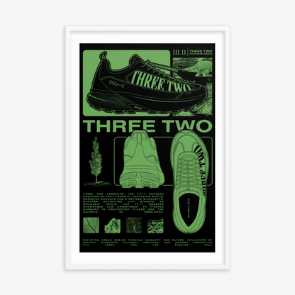 Three Two Footwear Design FW2024 Framed Poster - Moss Green/Black