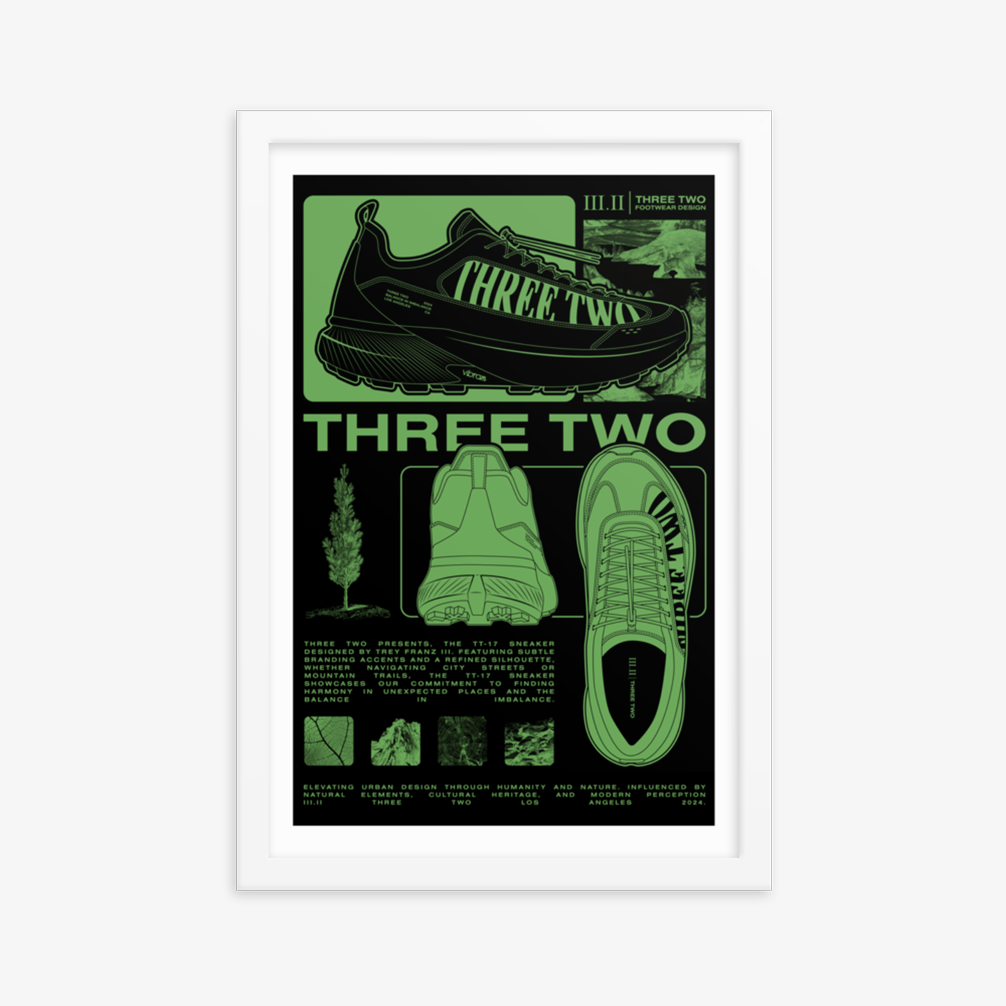 Three Two Footwear Design FW2024 Framed Poster - Moss Green/Black