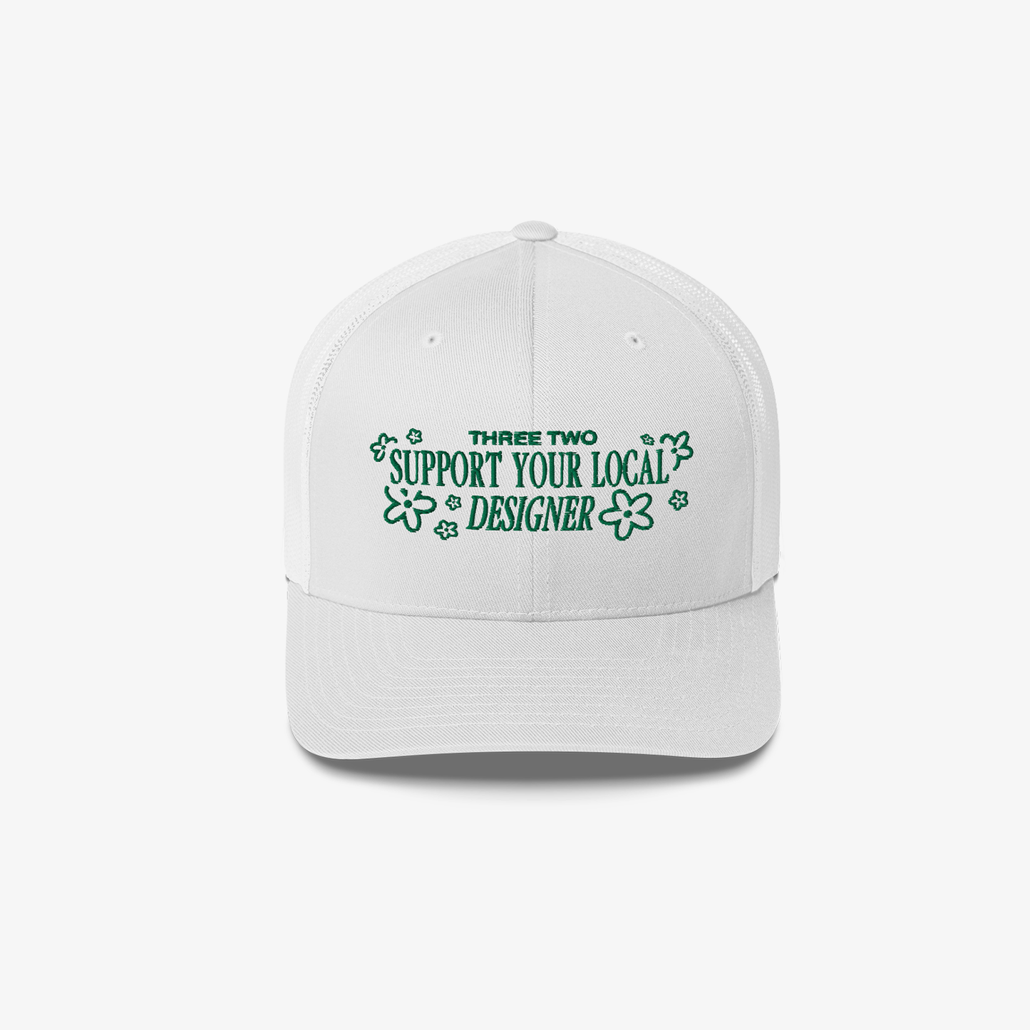 Three Two Support Your Local Designer Trucker Hat - White/Green