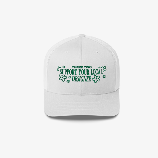 Three Two Support Your Local Designer Trucker Hat - White/Green