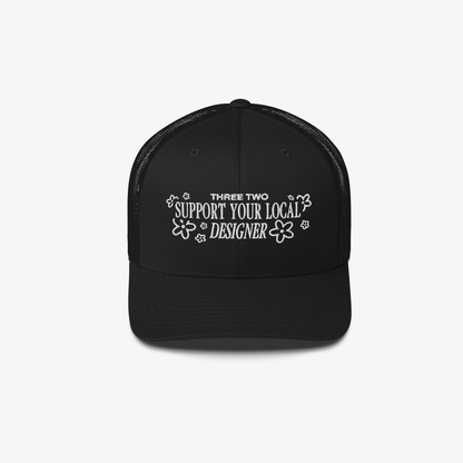 Three Two Support Your Local Designer Trucker Hat - Black/White