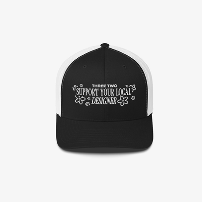 Three Two Support Your Local Designer Trucker Hat - Black/White