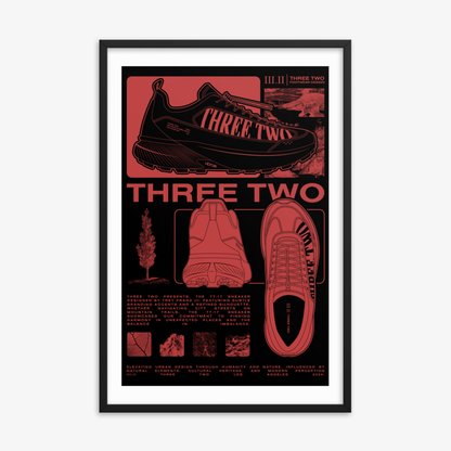 Three Two Footwear Design FW2024 Framed Poster - Clay Red/Black