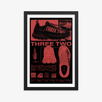 Three Two Footwear Design FW2024 Framed Poster - Clay Red/Black