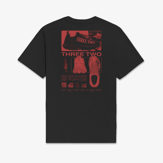 Three Two Footwear Design Oversized T-Shirt - Charcoal Grey/Red