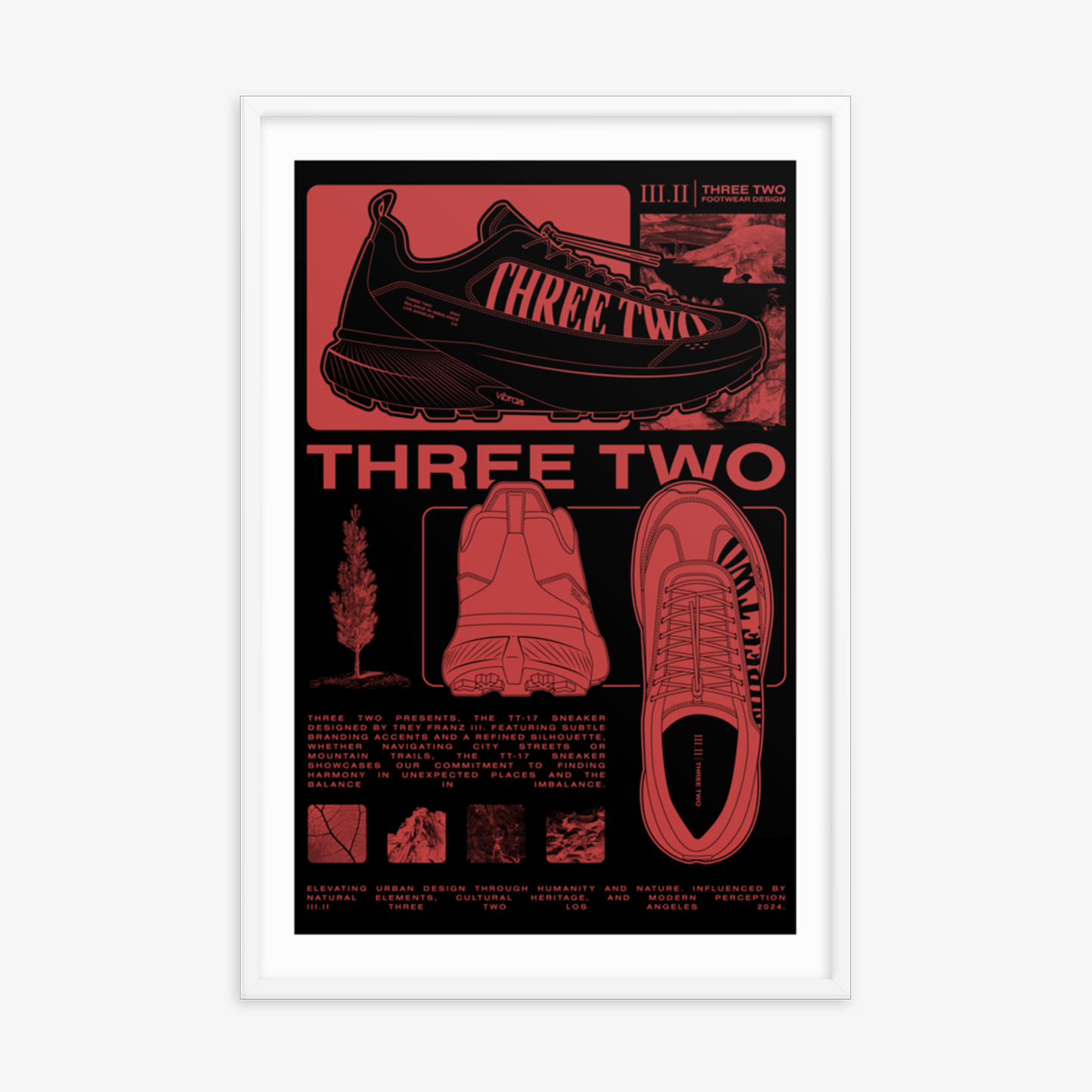 Three Two Footwear Design FW2024 Framed Poster - Clay Red/Black