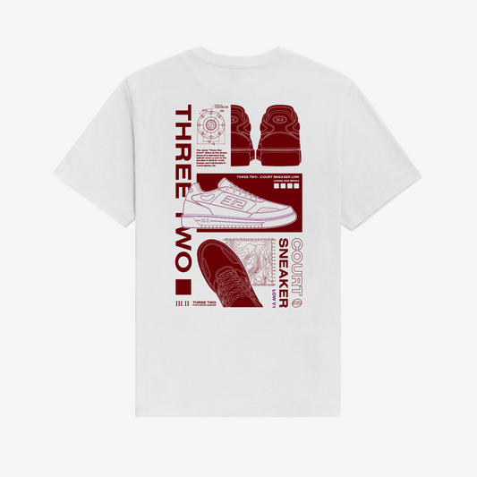 COURT LOW FOOTWEAR DESIGN T-SHIRT : White/Maroon